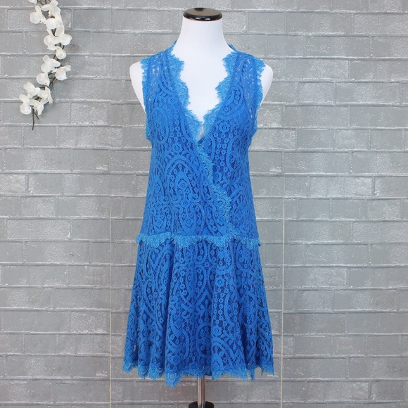 Free People Ocean Blue Heart in Two Layered Lace Mini Cami Dress XS - Picture 2 of 8